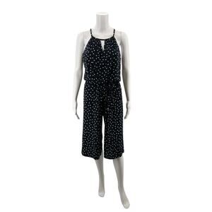 London Times Navy/White Polka Dot Pre-Owned Ladies Jumpsuit - Size 6 Petite